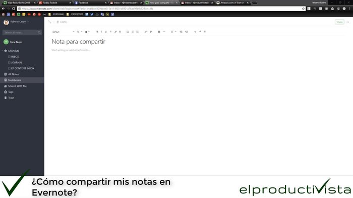 Abrir la nota que deseas compartir en Evernote.