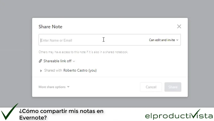 Introducir el correo electrónico o el nombre de la persona con quien deseas compartir la nota.