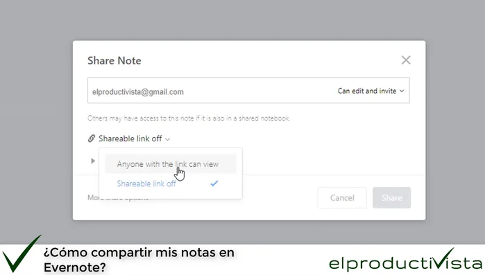 Si se selecciona la opción de compartir mediante link, copiar y enviar el enlace a las personas que necesitan acceder a la nota.