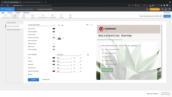 Si tienes conocimientos de CSS, puedes personalizar aún más la encuesta usando código CSS.