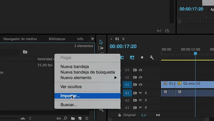 Importar imágenes a Premiere Pro.