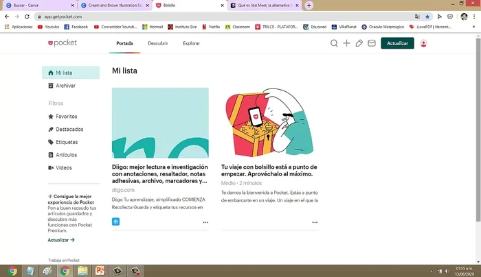 Una vez registrado, Pocket te pedirá vincular la extensión a tu navegador. Esto te permitirá guardar artículos, vídeos y noticias con un solo clic.