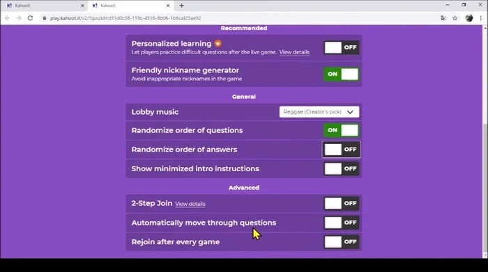 Revisar y configurar las opciones avanzadas (Join game, Auto advance, Reunirse después de cada juego), según tus necesidades.