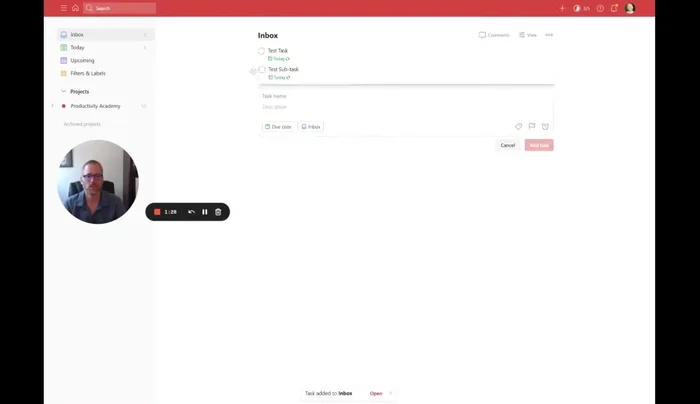 Mover las subtareas debajo de la tarea principal en la vista de tareas.