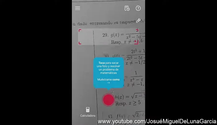 Presiona el botón rojo para tomar la foto del problema.