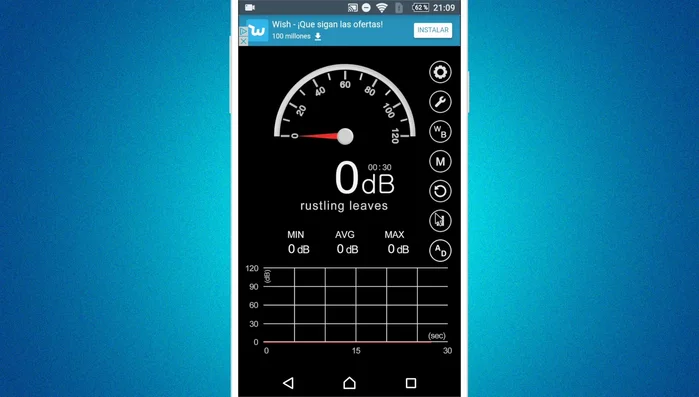 Después de la medición, la aplicación mostrará un resumen con el mínimo, máximo y promedio de decibelios registrados durante el periodo de tiempo seleccionado.