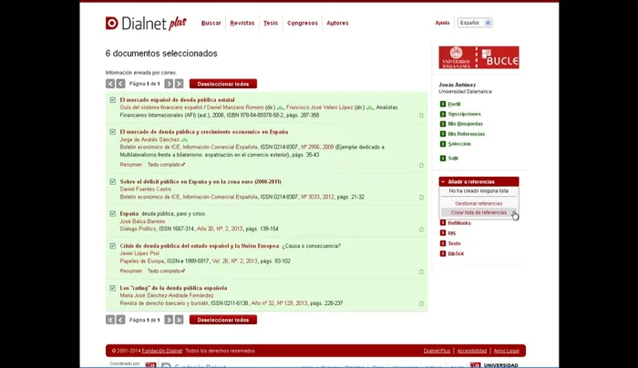 Gestiona tus listas de referencias en Dialnet: enviar por email, publicar en redes sociales, eliminar, editar o compartir la URL públicamente.