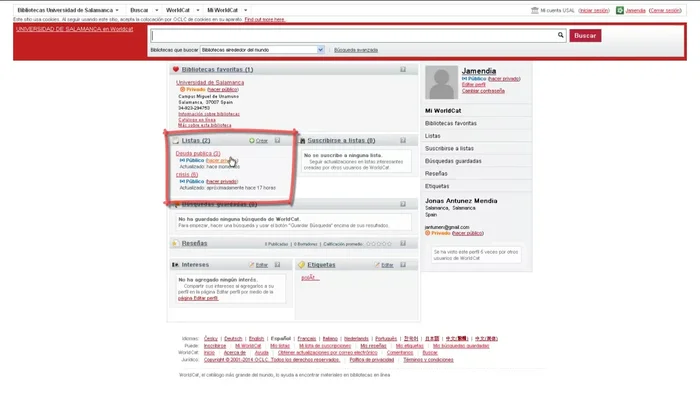 Gestiona tus listas de referencias en WorldCat: añadir notas, etiquetas, compartir enlaces, imprimir o exportar en diferentes formatos (incluyendo exportación a Zotero).