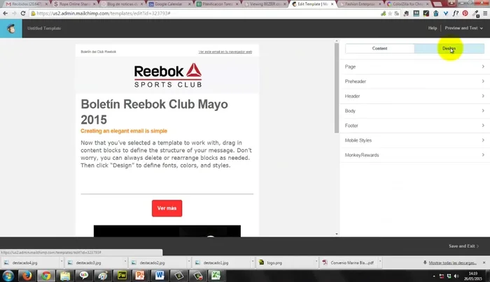 Ajustar el diseño (colores de fondo, etc.) en la sección 'Design' para optimizar la apariencia.