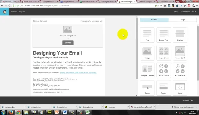 Cambiar el color de fondo de la cabecera utilizando la herramienta ColorZilla para obtener el código de color preciso y aplicarlo en la sección 'Design' de Mailchimp.