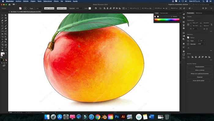 Crear la malla haciendo clic en los puntos clave del contorno donde se aprecian cambios de gradiente o color. Bajar la opacidad de la capa para ver mejor la colocación de los nodos.