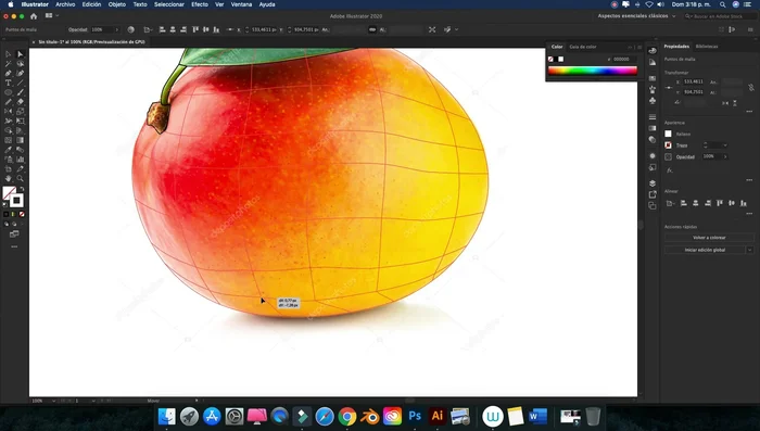 Ajustar la posición de los nodos de la malla con la herramienta Selección Directa (A) para refinar el degradado de color.