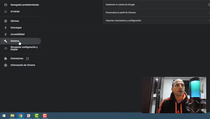 En el menú izquierdo, seleccionar 'Sistema'.