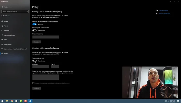 Si se desconoce la dirección y el puerto, consultar la configuración de proxy de otro ordenador en la misma red.