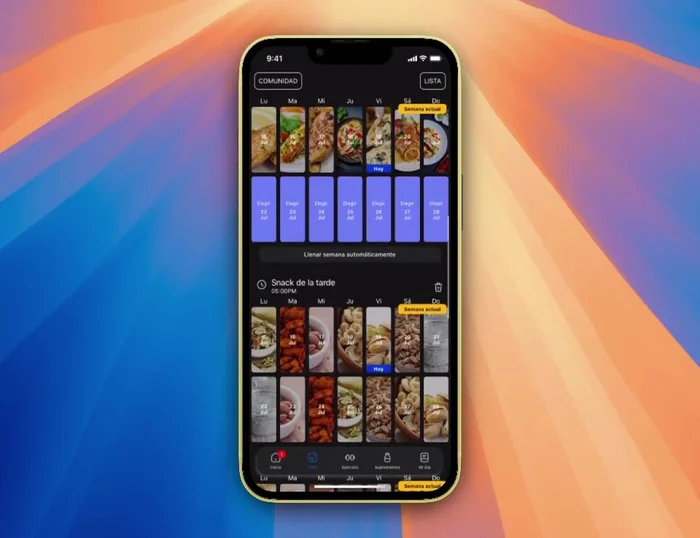 Si faltan recetas, selecciónalas para completar tu plan semanal.