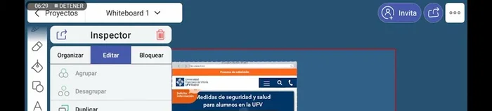 Utilizar el inspector para duplicar, copiar, girar, ordenar (al frente o al fondo) los elementos de la presentación.