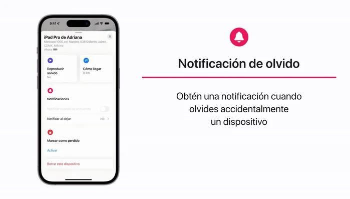 Activar 'Notificación de olvido': Recibe una notificación si olvidas tu dispositivo.