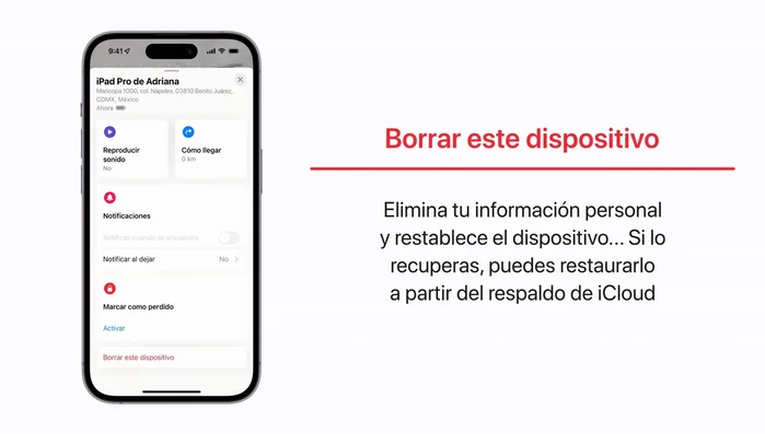 Borrar contenido: Borra el contenido del dispositivo de forma remota.