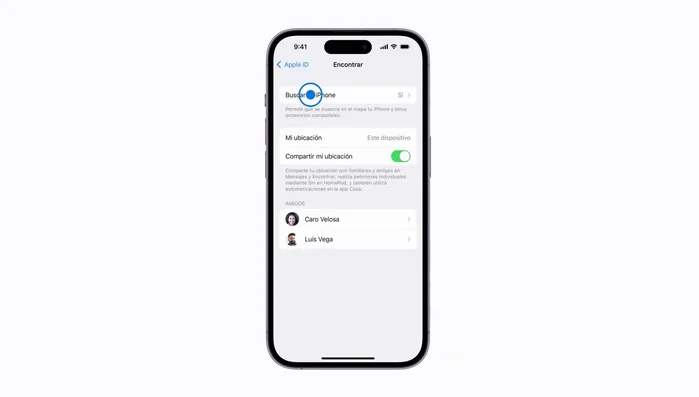 Activar 'Encontrar': Abre Configuración, toca tu nombre, luego 'Encontrar' y 'Buscar mi iPhone'. Se activará automáticamente en otros dispositivos Apple vinculados (Apple Watch, AirPods, etc.).