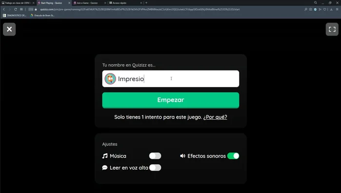 Dar clic en "Empezar" y responder las preguntas dentro del límite de tiempo (30 minutos).