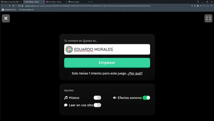 Dar clic en "Empezar" y responder las preguntas dentro del límite de tiempo (30 minutos).