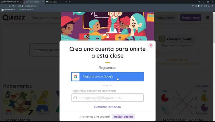 Seleccionar "Soy un estudiante" y completar los datos solicitados (fecha de nacimiento, grado).
