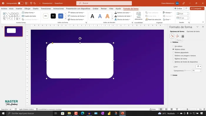 Configurar los colores y materiales: color de la profundidad (fucsia), material metálico, iluminación neutra.