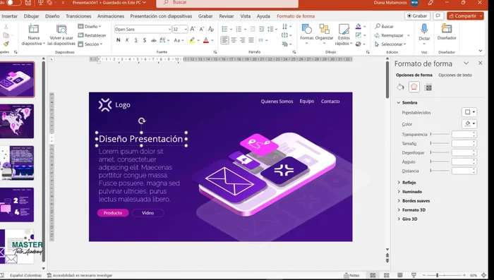 Insertar cuadros de texto con fuentes Open Sans (títulos) y Raleway (contenido).