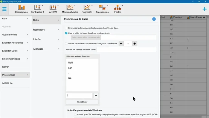 Modificar la clasificación de variables. Una vez definidos los valores perdidos, se puede cambiar la clasificación de las variables (nominal, ordinal, escala).