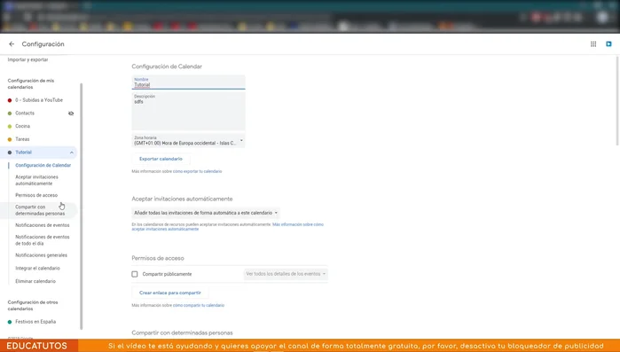 Una vez creado, busca el calendario en la lista de la izquierda.