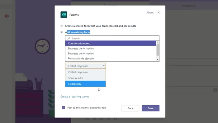 Selecciona el modo 'Recolectar respuestas' para permitir que tu equipo responda.