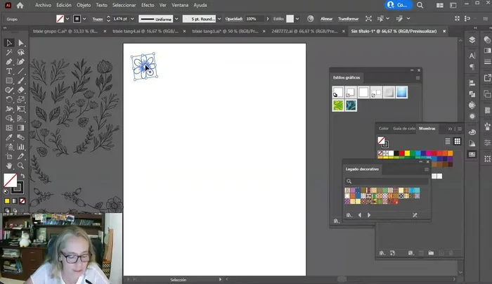 Aplica el patrón a una forma (cuadrado en el ejemplo). Puedes modificar el color de fondo por separado, enviándolo detrás del patrón.