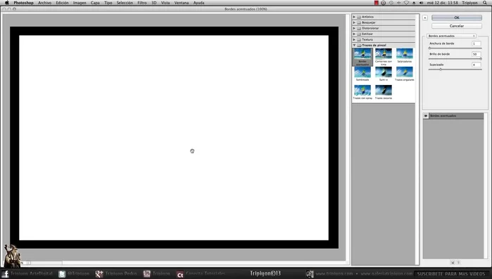 Aplica un filtro de distorsión (ej. Salpicaduras) en la Galería de Filtros para modificar el borde de la selección.