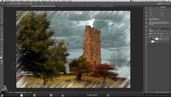 Utiliza el pincel con dureza 0 y color negro para refinar el marco en la máscara de capa.