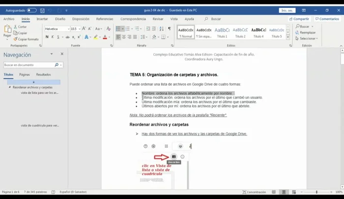 Utilizar las flechas para cambiar el orden de las carpetas y archivos.