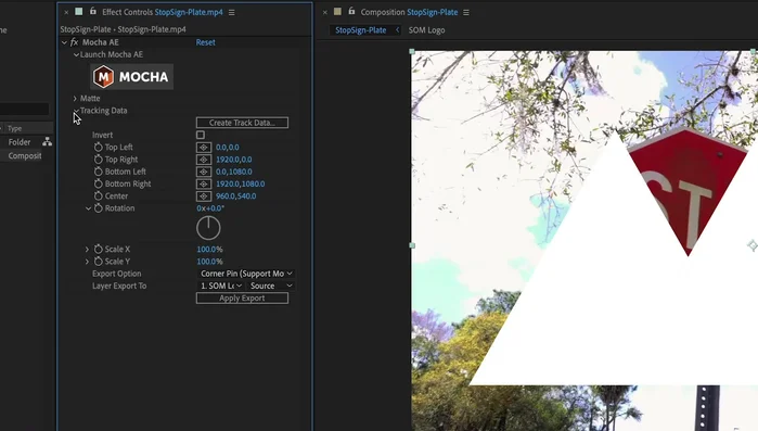 Coloca el logo de la escuela de movimiento sobre el parche. Utiliza el efecto de pin de esquina para ajustar la perspectiva y aplicar una textura similar a la original para una integración perfecta.