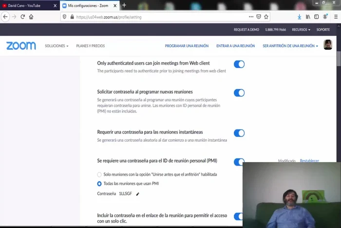 Desactivar 'Incluir la contraseña en el enlace de la reunión': Evita el acceso directo sin contraseña si compartes el enlace públicamente.