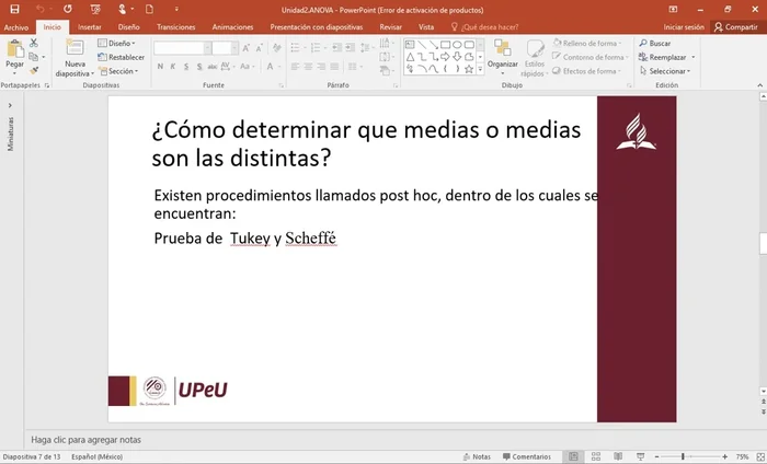 Pruebas post hoc (si se rechaza H0): Se utilizan para determinar qué grupos tienen medias significativamente diferentes. Se usa la prueba de Tukey (grupos de igual tamaño) o Games-Howell (grupos de distinto tamaño).
