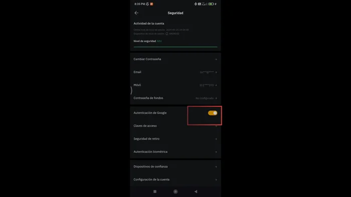 Confirmar la activación.