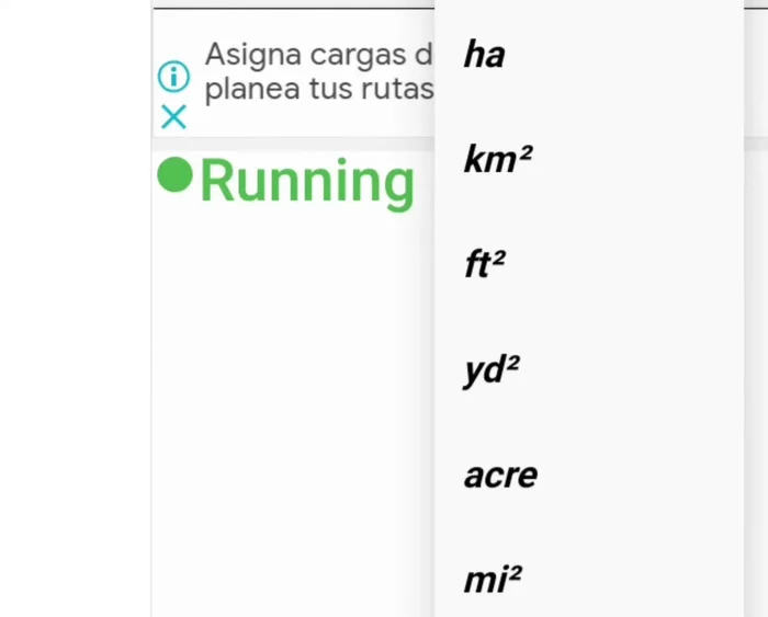 Seleccionar la unidad de medida deseada (metros cuadrados, hectáreas, etc.). La app suele tener una opción automática o se puede configurar.