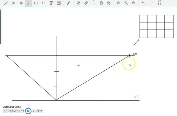 Definir un punto de convergencia para las líneas de medida (cruce entre la vertical de alturas reales y la línea de horizonte).