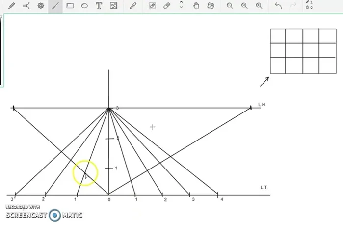 Completar la cuadrícula en perspectiva, conectando los puntos correspondientes.