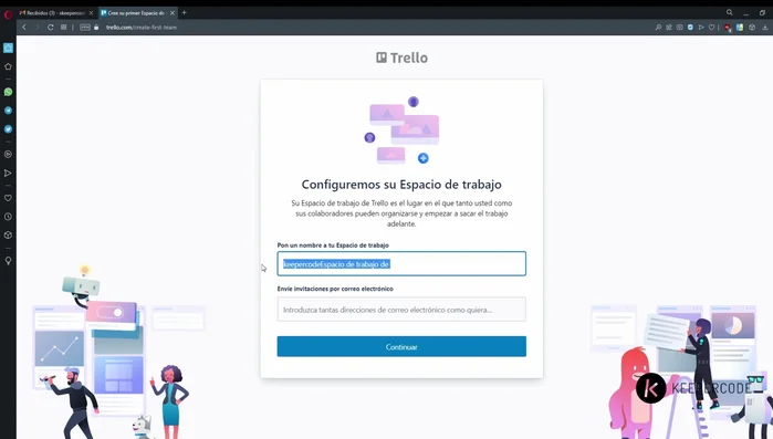 Configura tu espacio de trabajo personal. Puedes personalizar el nombre.