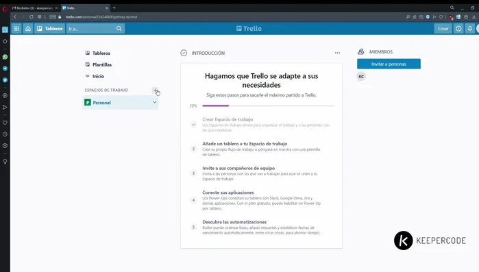 Crea un nuevo espacio de trabajo para tu proyecto de Misión TICS. Nombra el espacio con el nombre de tu grupo.