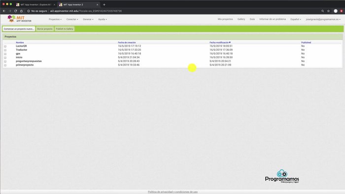 Crear un nuevo proyecto en App Inventor.