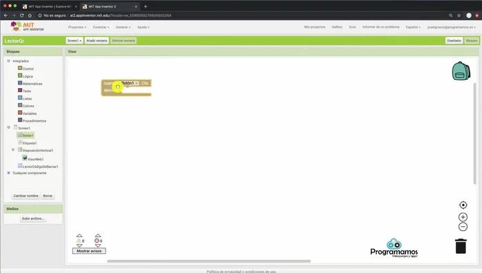 Utilizar la acción 'VisorWeb1.Ir a URL' para cargar la URL escaneada en el visor web.