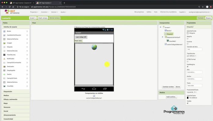 Utilizar la acción 'VisorWeb1.Ir a URL' para cargar la URL escaneada en el visor web.