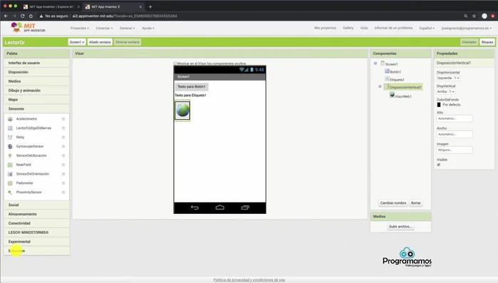 Desactivar la propiedad 'Utilizar escáner externo' en el componente 'Lector de código de barras' para usar el escáner integrado de Android.