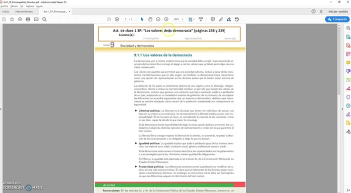 Escribir la información solicitada en los cuadros de texto (nombre, apellido, grupo, etc.).