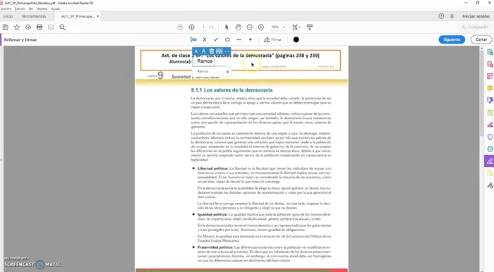 Escribir la información solicitada en los cuadros de texto (nombre, apellido, grupo, etc.).